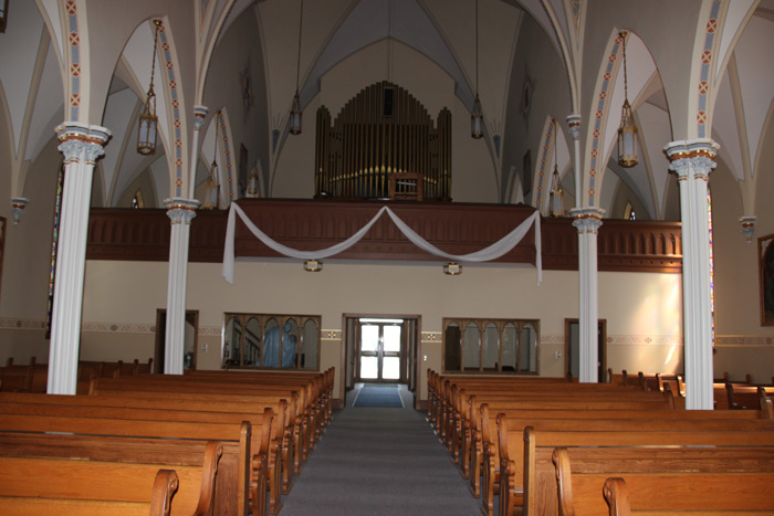 St. Bernard Church organ and balcony view